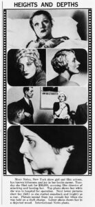 Vintage newspaper photo montage titled 'Heights and Depths,' tracing Mary Nolan's rise and fall through several small portraits above a caption.