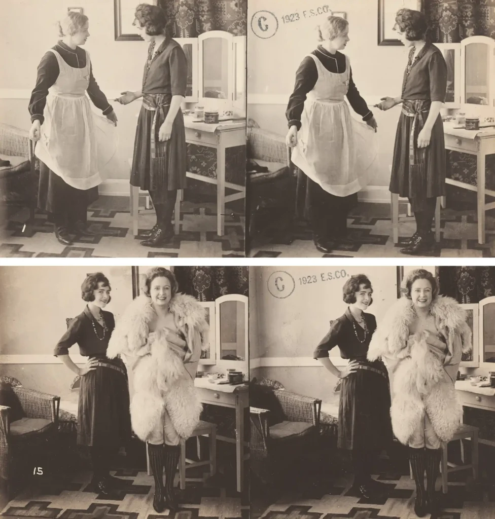 Composite image of "making a flapper out of mother" stereo photos