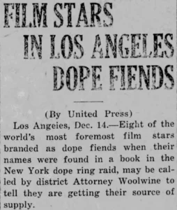 Newspaper clipping using the stigmatizing headline “Dope Fiends,” The Herald-Times, December 15, 1922.