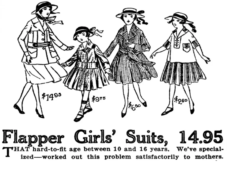 Ad for Flapper girls dresses, The Pittsburgh Press Fri, Apr 28, 1916 ·Page 23. Public domain.