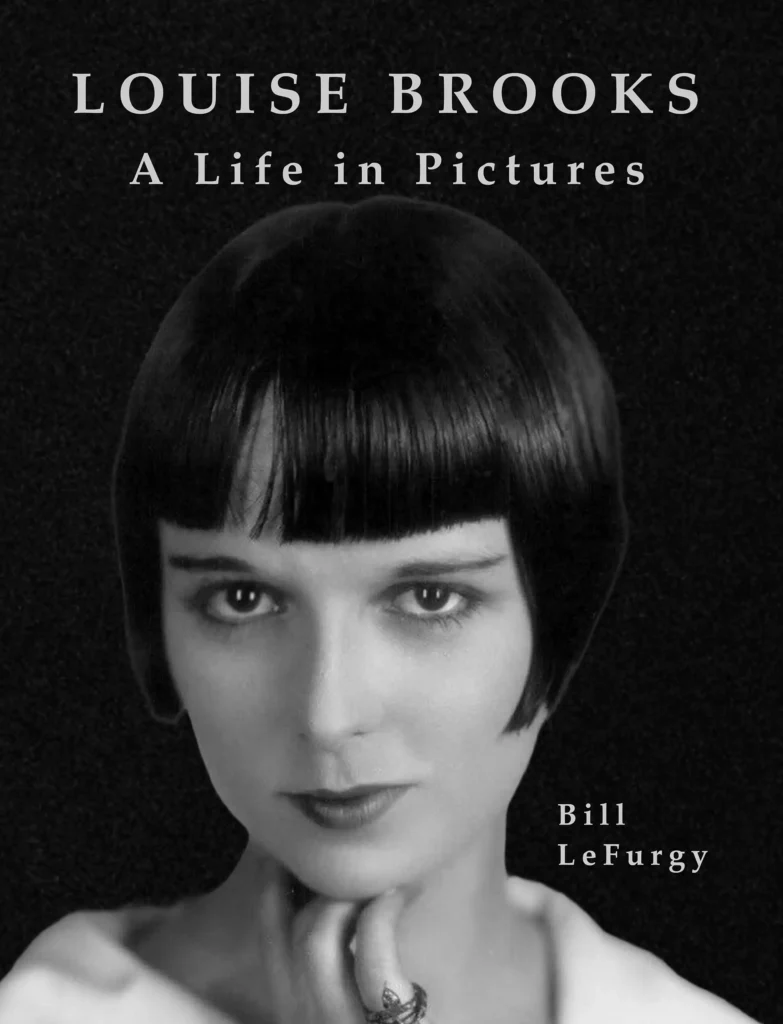 Cover of Louise Brooks: A Life in Pictures by Bill LeFurgy, showing Brooks in a 1920s studio portrait with her black bob, her chin resting on her hand