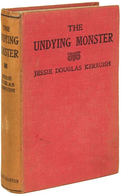 Red cloth binding of Jessie Douglas Kerruish's The Undying Monster