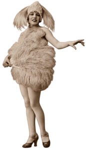 Lupe Velez in a revue costume of ostrich plumes and a feathered headdress, Mexico City